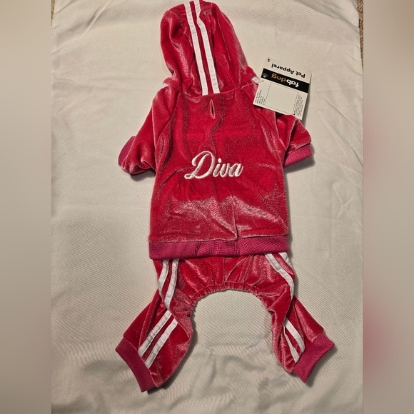 Fabdog Hot Pink Velour Puppy Dog DIVA Hoodie Size Small - Picture 2 of 4